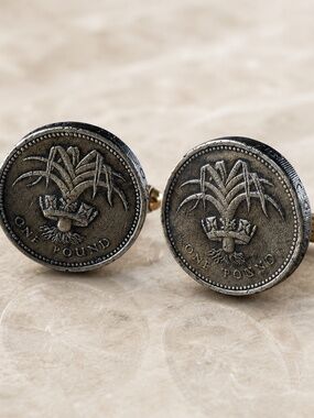Aged Welsh Leek £1 Coin Cufflinks – Genuine British One Pound Coins – Handmade